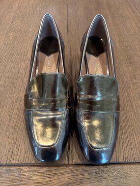 Cole Haan Block Heel Loafers Size 7.5B Metallic Leather Pumps